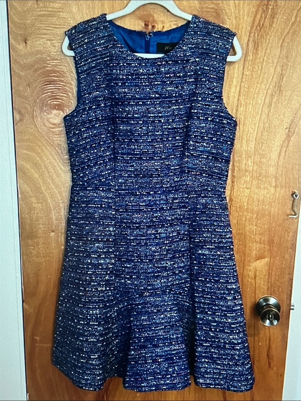 J. Crew Navy Multitone Tweed Sleeveless Midi Dress